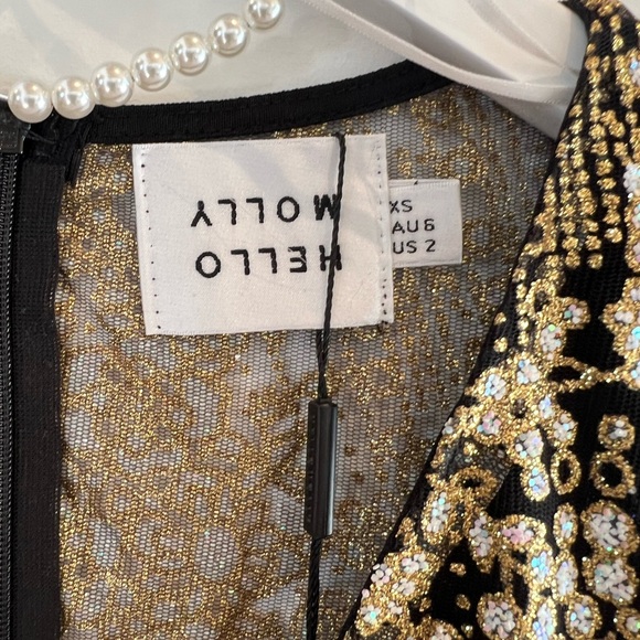 Bodysuit NWT Black & Gold Glitter Deep V Glam Party Hello Molly XS - Picture 4 of 6